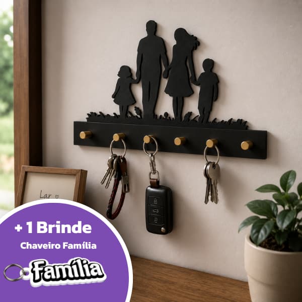 Porta Chaves Decorativo Familia Autocolante 6mm | Fixação Extra Forte | Sem Furos | Praticidade e Estilo para Sua Casa |