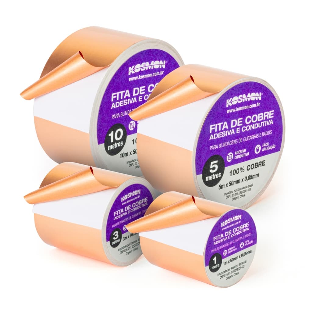 Fita cobre adesiva blindagem condutiva guitarra baixo elétrica eletrônica largura 50mm - metragem 1m, 3m, 5m e 10m