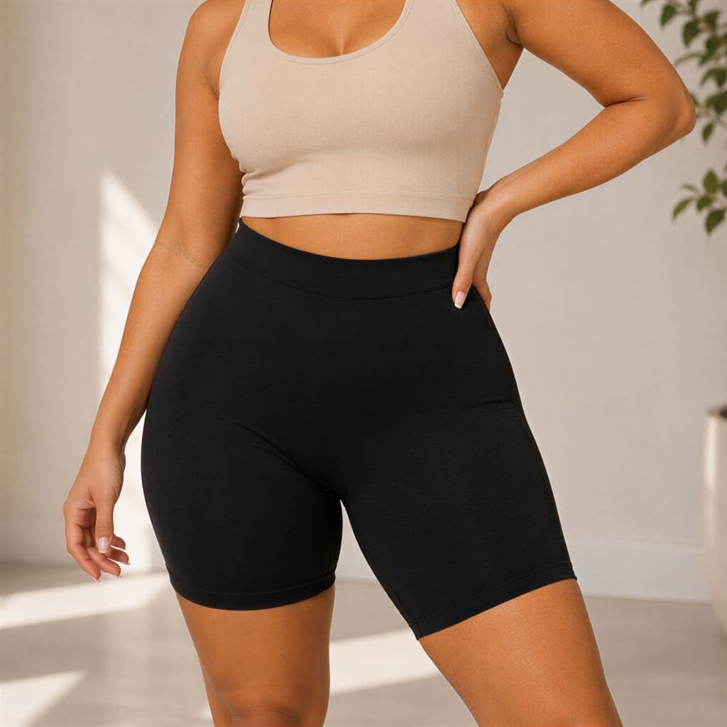 Short Segunda Pele Feminino Bermuda Cinta Modeladora Sem Costura Lisa Confortável-Escolha de Cores Preto e Bege Cós Alta