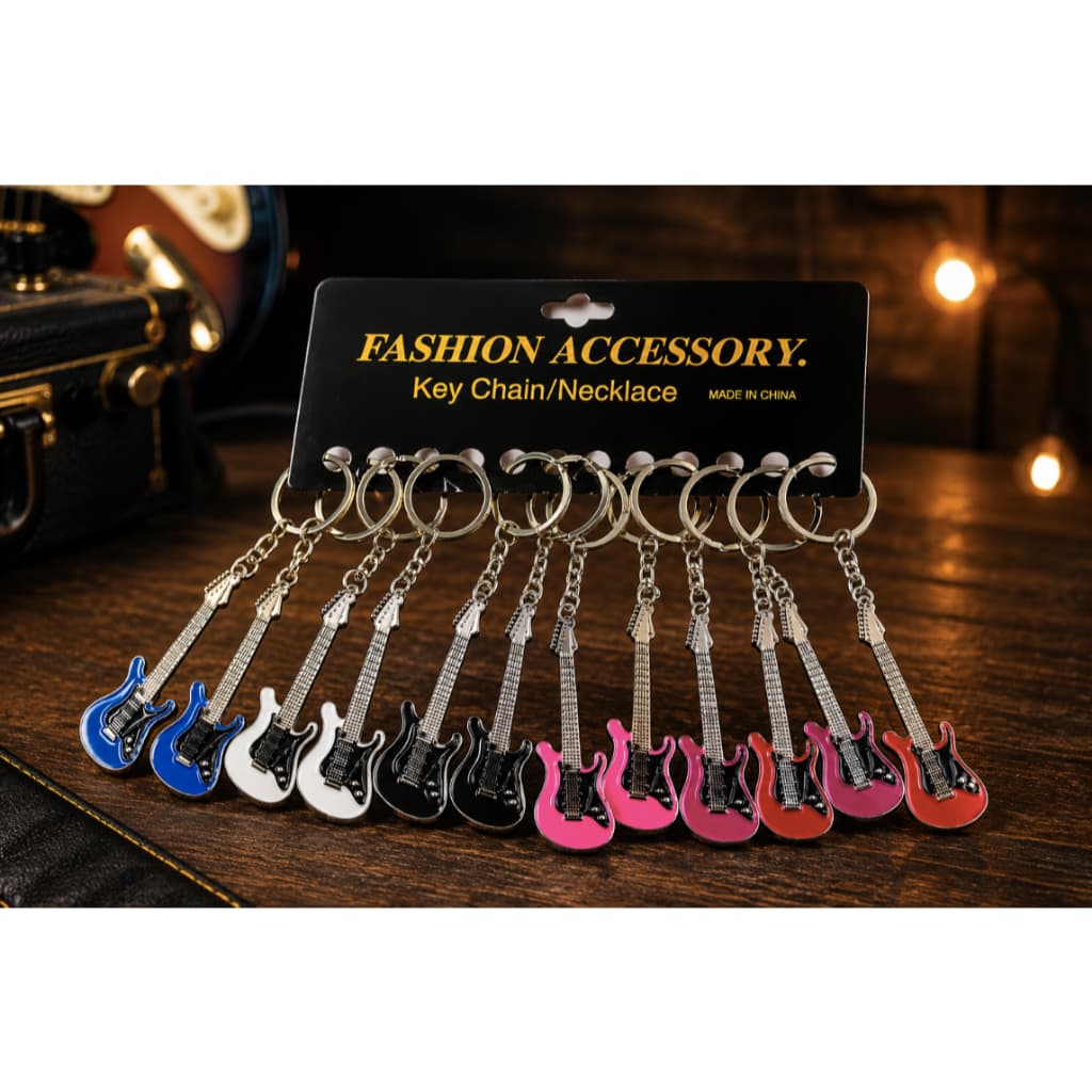 Chaveiro De Guitarra Em Aço inox coloridos Kit Com 12 Peças