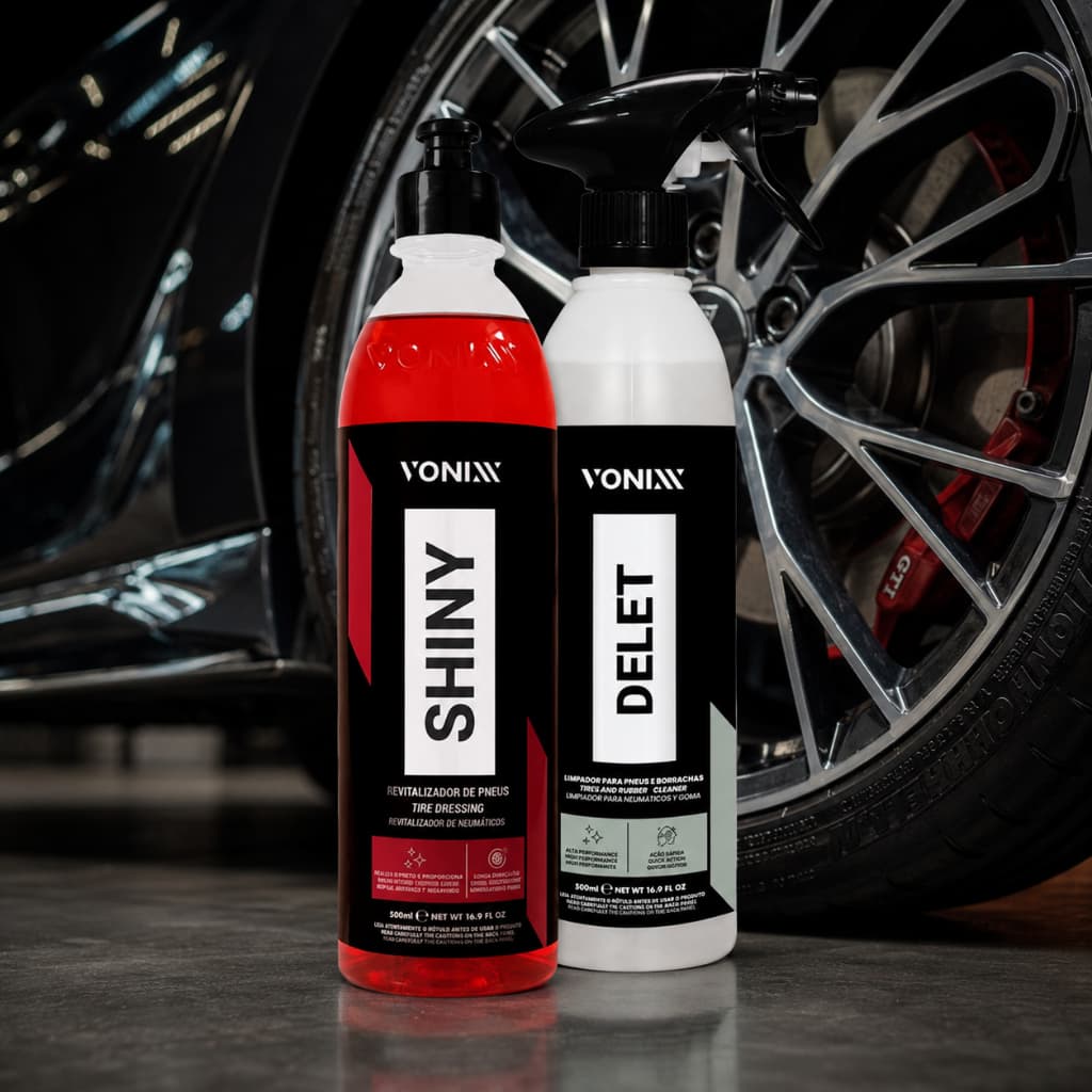 Kit Limpeza e Brilho para Pneus Vonixx Shiny + Delet | Limpador e Pretinho para Pneus