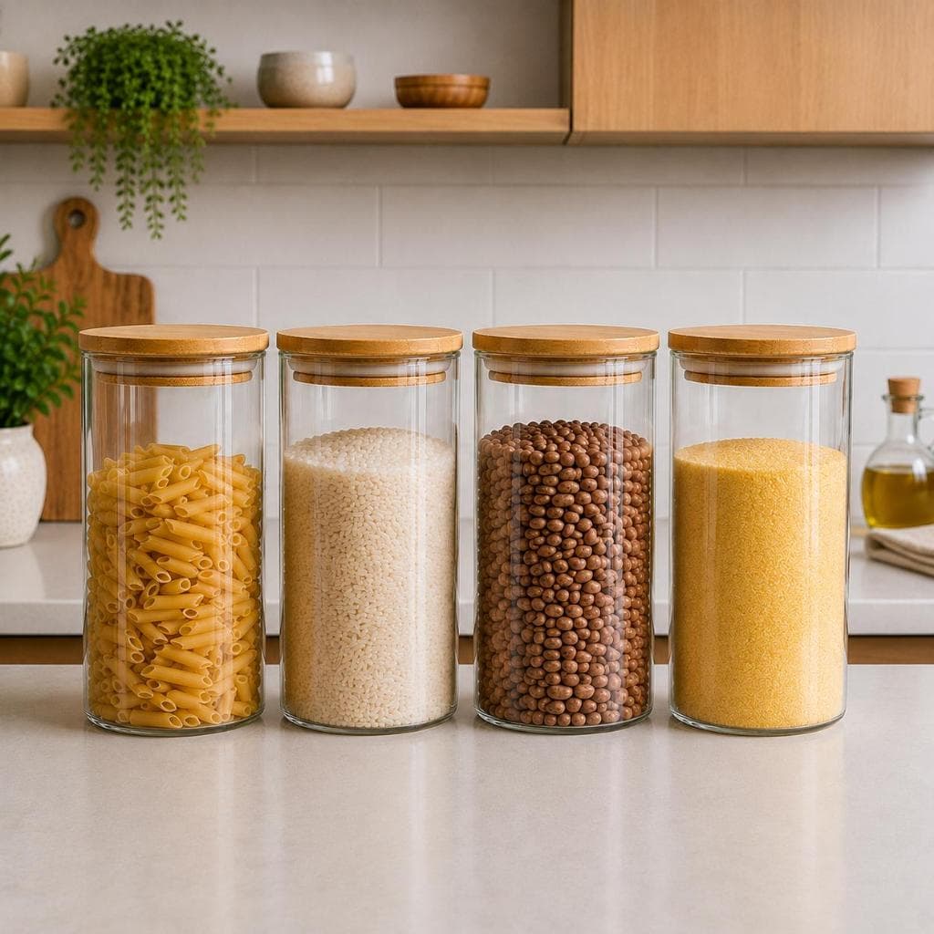 Kit 2 3 4 Potes de Vidro Hermético Redondo 1200 Ml com Tampa de Bambu para Alimentos Organização da Cozinha Resistente