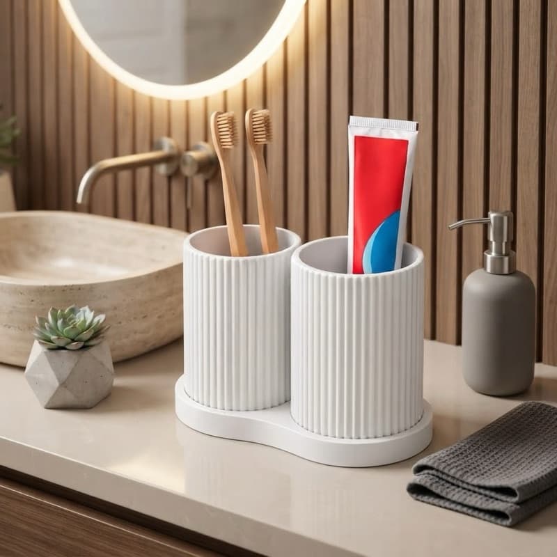 Conjunto Porta Escova de Dentes Duplo Organizador Banheiro Moderno Porta Pasta Escova Suporte