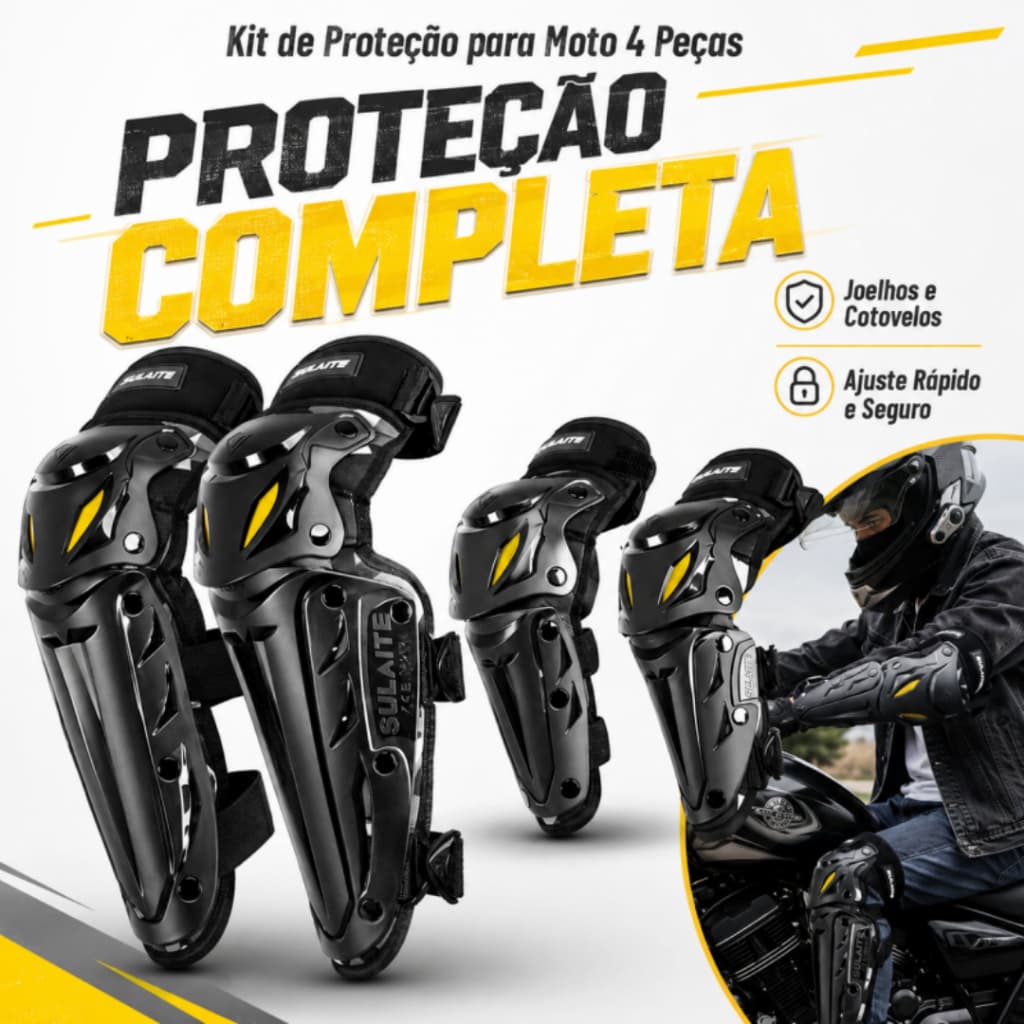 Kit Joelheira Caneleira e Cotoveleira Articulada 4 Peças para Moto Motocross Trilha Bike Proteção Motociclista