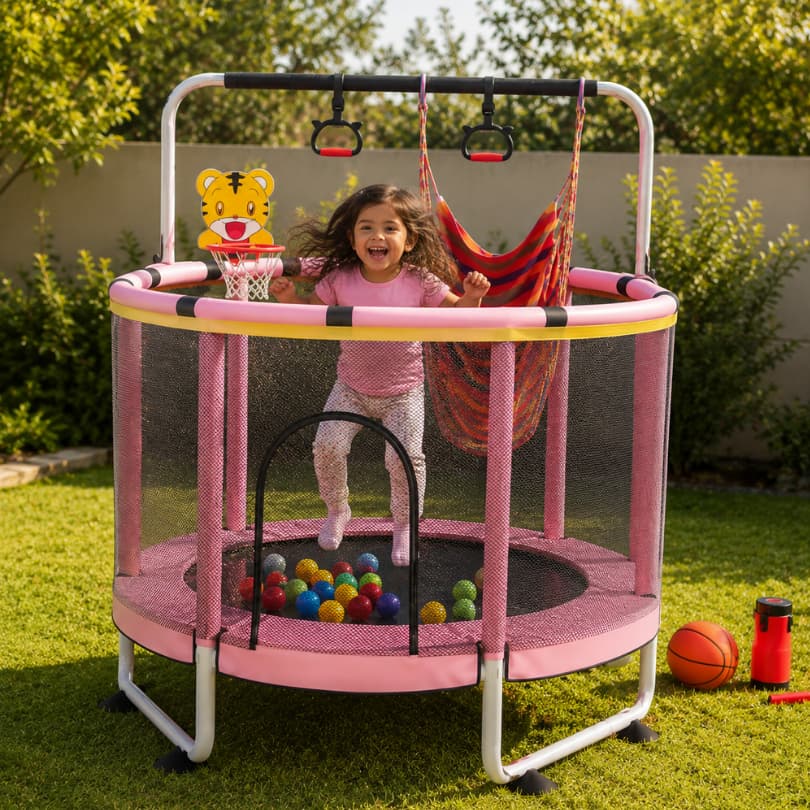 Cama Elastica Rosa Jump Criança Pendurar 1,4m 150kg Presente  Diversão Trampolim Menina Brinquedos..