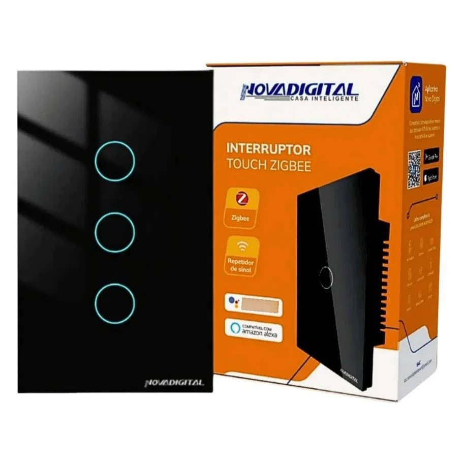 Interruptor Inteligente Zigbee NovaDigital 3 Botões Touch Smart Life Alexa Google
