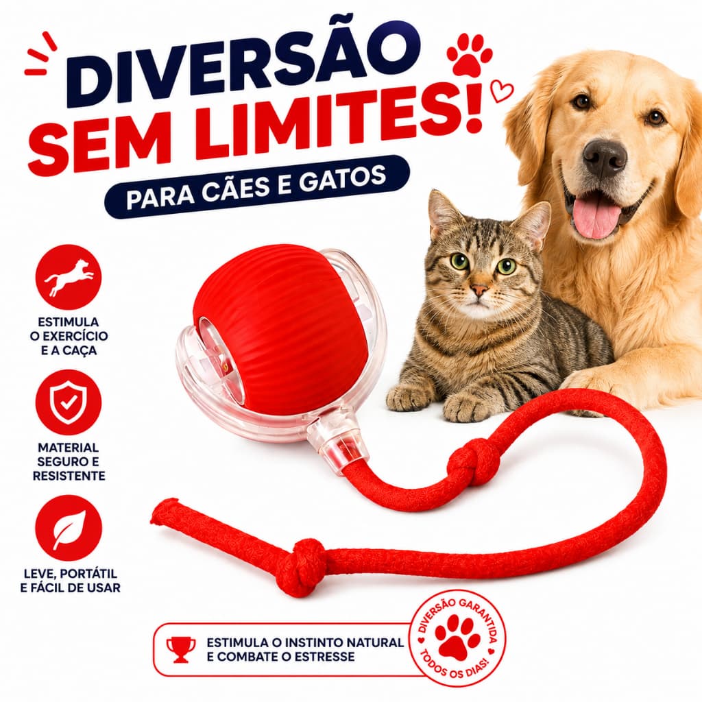 Bolinha Interativa Inteligente Gato Cachorro Recarregável USB - C Brincadeira Anti-Tedio