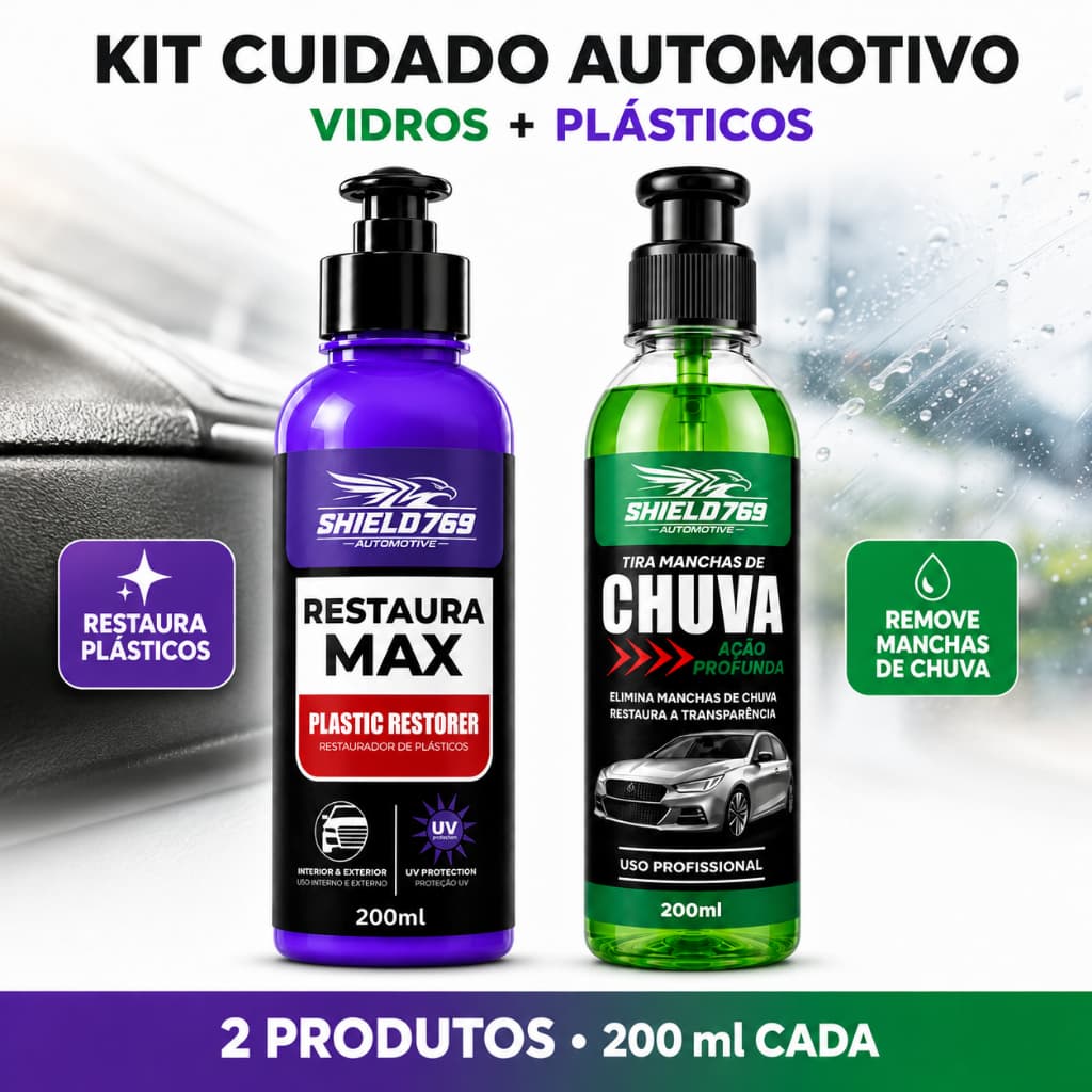 Kit Limpeza Automotiva Limpa Vidro + Restaurador de Plástico 400ml - Original