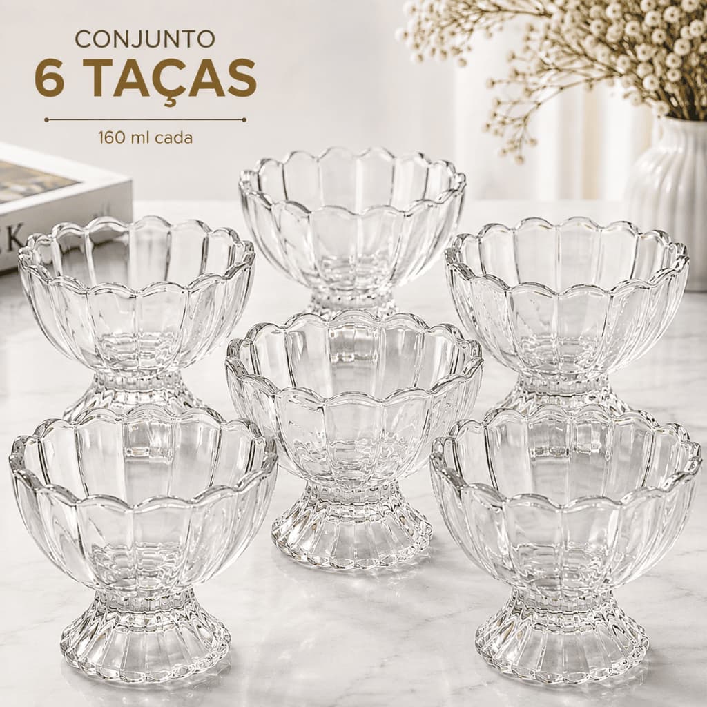 Kit 6 Taças Sobremesa Vidro 160ml Elegante Moderno para Doces Mesa Posta