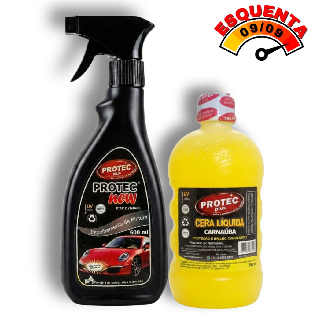 Cera de Carnaúba Líquida + Protec New Espelhamento de Pintura Automotiva com Pulverizador