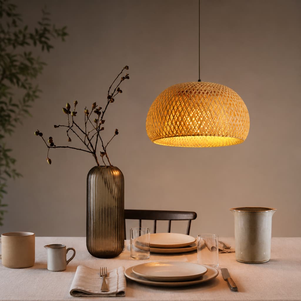 Lustre Pendente Malibu 30cm Bambu Rattan Palha Natural Sala Cozinha Mesa Jantar