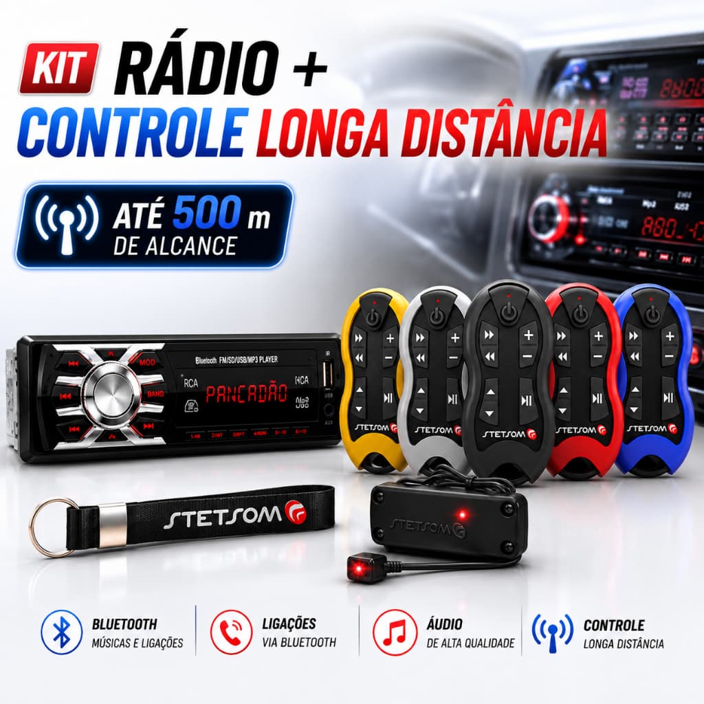 Som Automotivo Rádio para Carro Pendrive USB Bluetooth Leitor Cartão SD RCA Controle Longa Distância