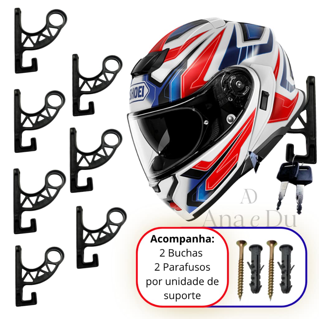Kit 7 Suporte De Capacete Para Pendurar E Acessórios Jaqueta Motoqueiro Organização Moto Bike Cabide Ganchos Reforçado