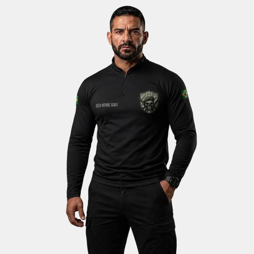 Camiseta CAC Com Ziper Nome Dry Fit Manga Longa com Masculina Proteção UV