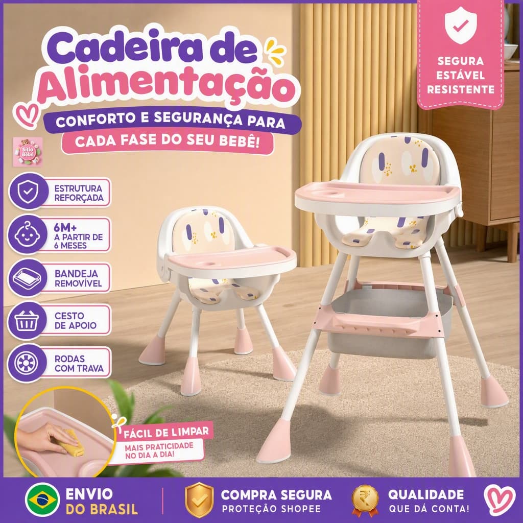 Cadeira De Alimentação Bebê Portátil 3 em 1 Jantar Cadeira De Bebé Dobrável Multifunções Assento