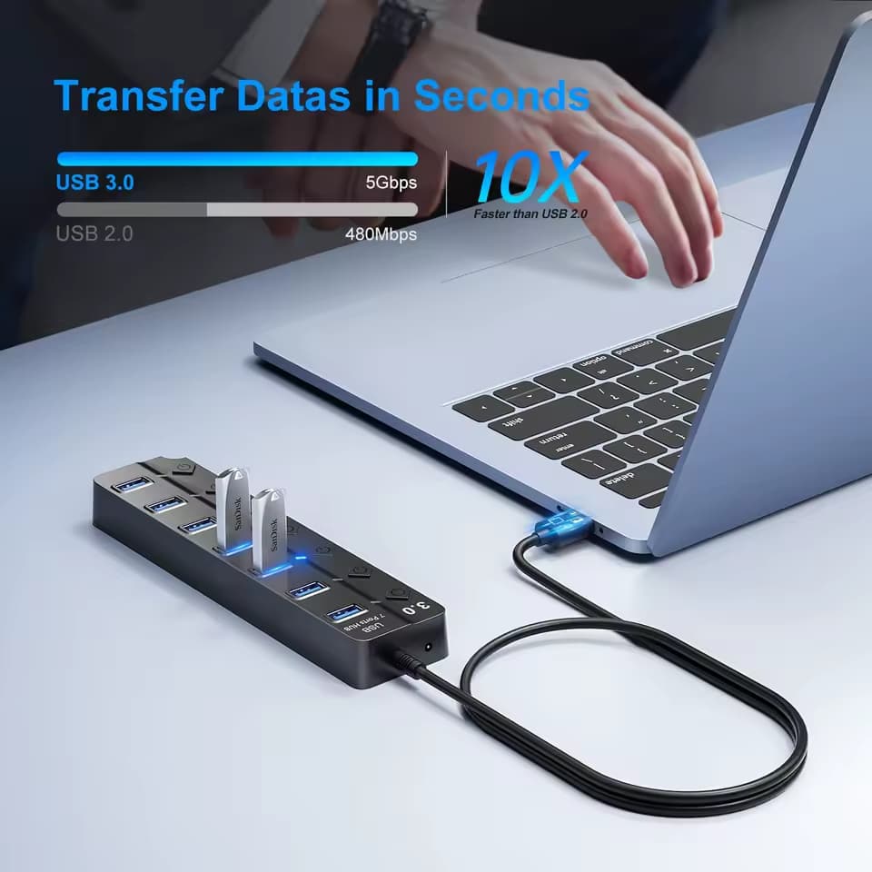 Hub USB 3.0, Hub USB 2.0, Divisor USB Múltiplo com Cabo de 100cm, Expansor Múltiplo para Acessórios de Computador,