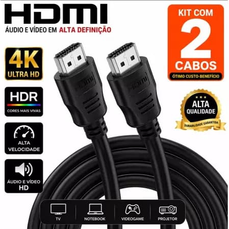 Kit 2 Cabo HDMI Alta Definição 4K Full HD TV Monitor Projetor Video Game e Consoles