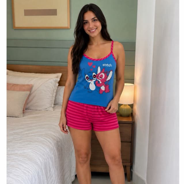 Pijama Feminino Baby Doll Curto Conjunto de Verão Confortável
