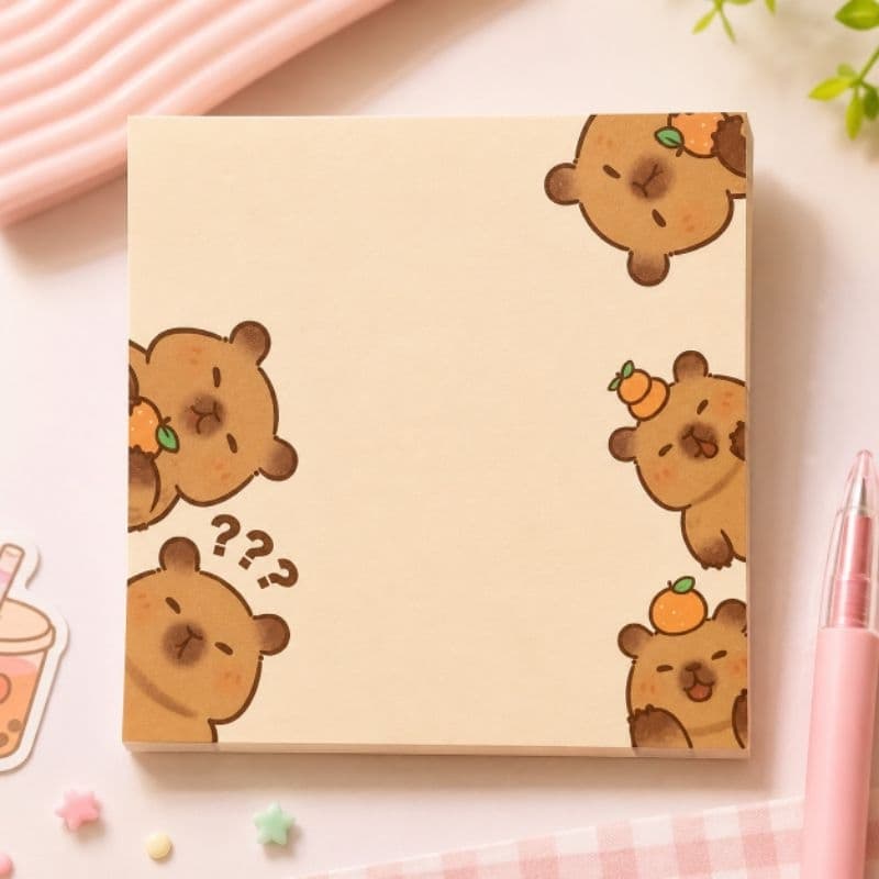 Kit 2 Blocos Adesivos Post-it Capivara Fofo – Papelaria Criativa para Anotações