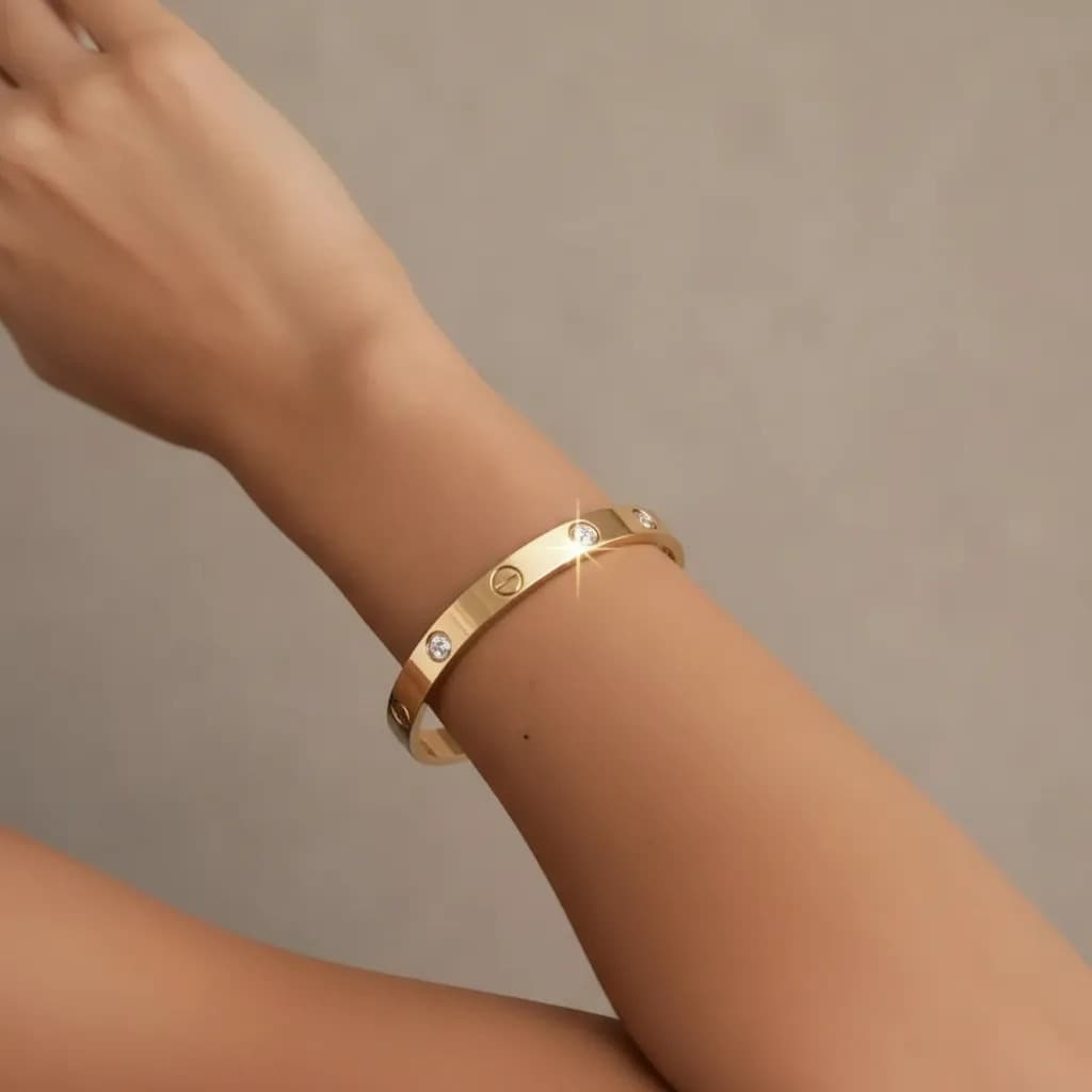 Bracelete Pulseira com Brilhante Aço inoxidável Dourado Pulseira Feminina