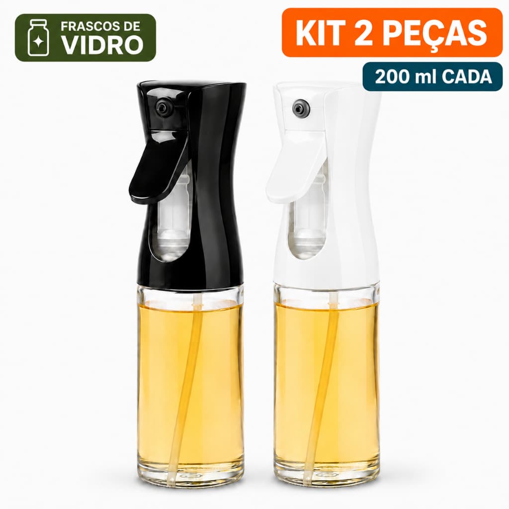 KIT 2 Borrifador em VIDRO de Óleo e Azeite Spray 200ml para Air Fryer Salada e Cozinha