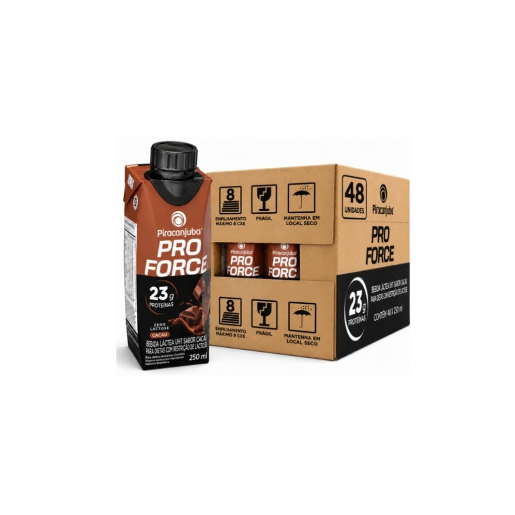 Kit 48 Unidades Pro Force Piracanjuba 23g Proteica Cacau 250ml Bebida Whey