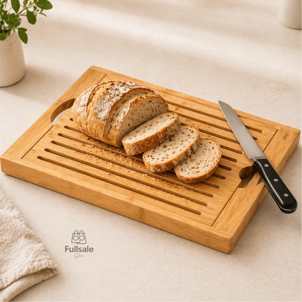 Tábua de Corte Migalheira Bambu Para Pães e Bolos com Bandeja Coletora de Migalhas Multiuso