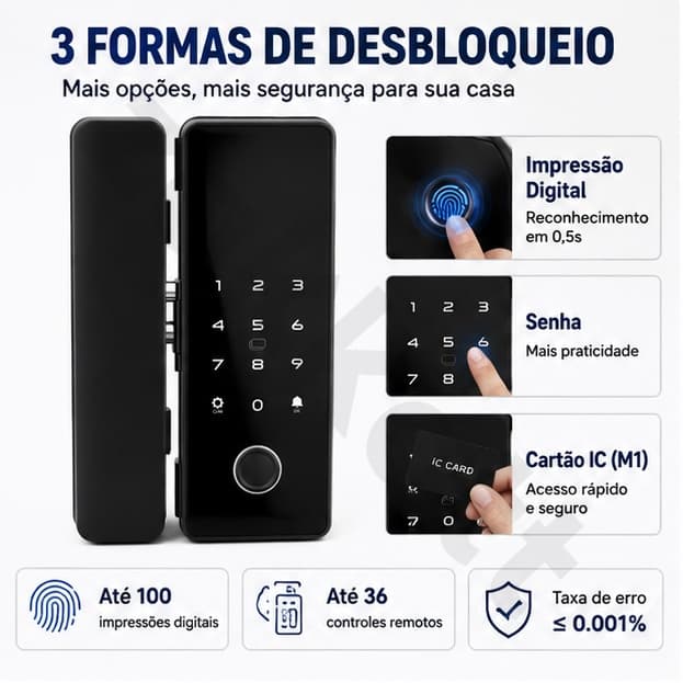 Fechadura Digital Biométrica 3 em 1 com Impressão Digital Senha e Cartão IC M4