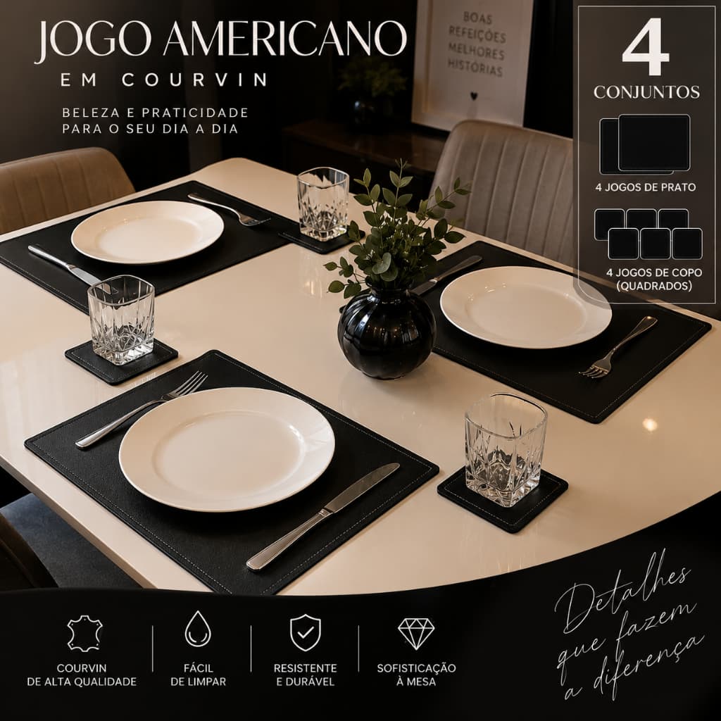 4 Jogo Americano Mesa Refeição Cozinha Tecido Resistente Estampado Colorido Kit Peças Decoração