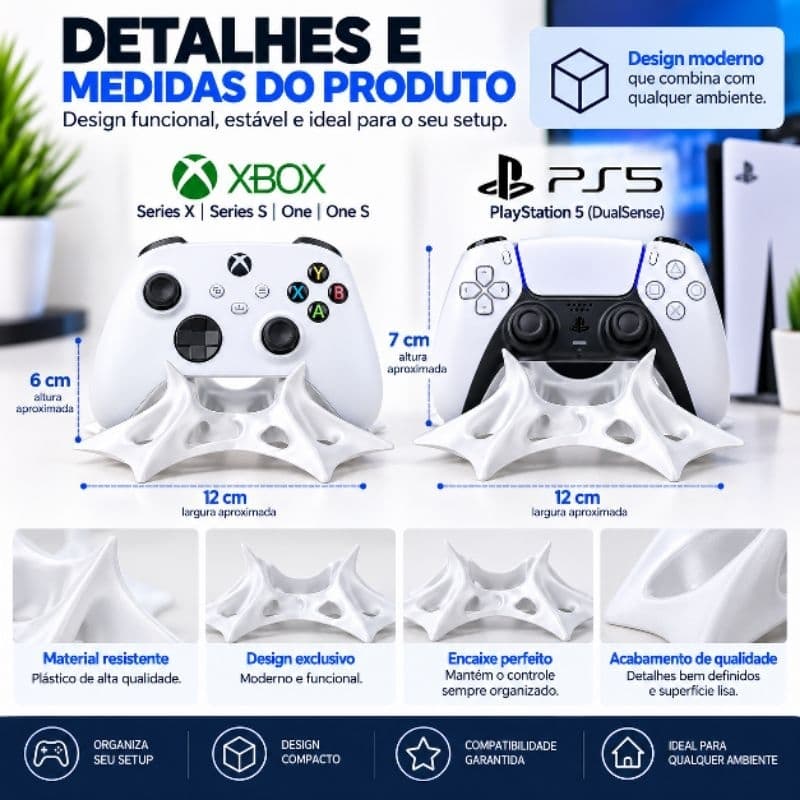 Suporte para Controle Xbox Series X/S, Xbox One e PS5 | Organizador Gamer para Mesa