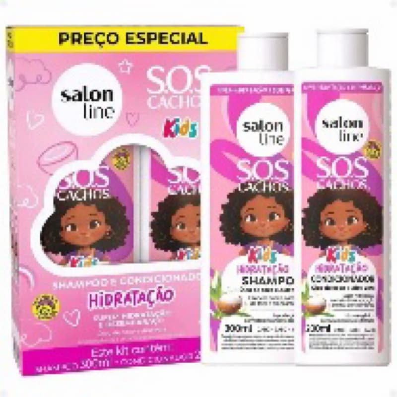 Kit Sos Cachos Kids: Shampoo 300ml e Condicionador 200ml Hidratação