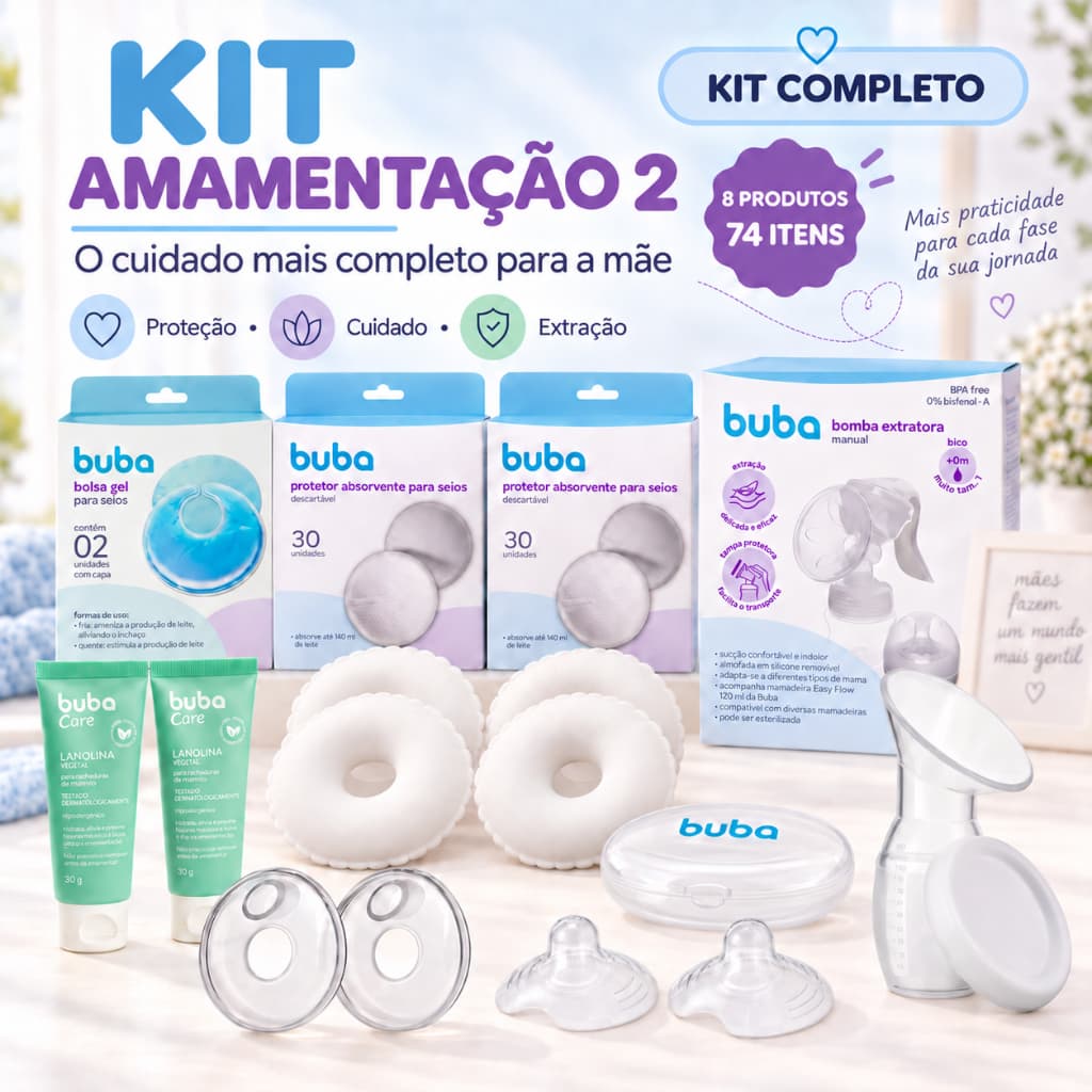 Kit Amamentação Completo com Bomba Manual Coletor Concha Lanolina Rosquinha Bolsa Gel e 60 Absorventes
