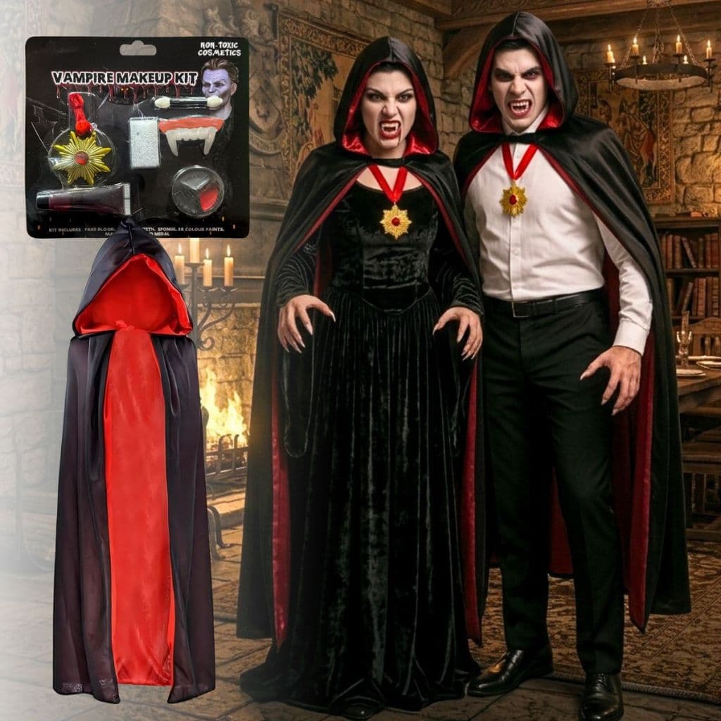 Fantasia Drácula Vampira Vampiro Halloween Capa Dente Sangue Make Unissex