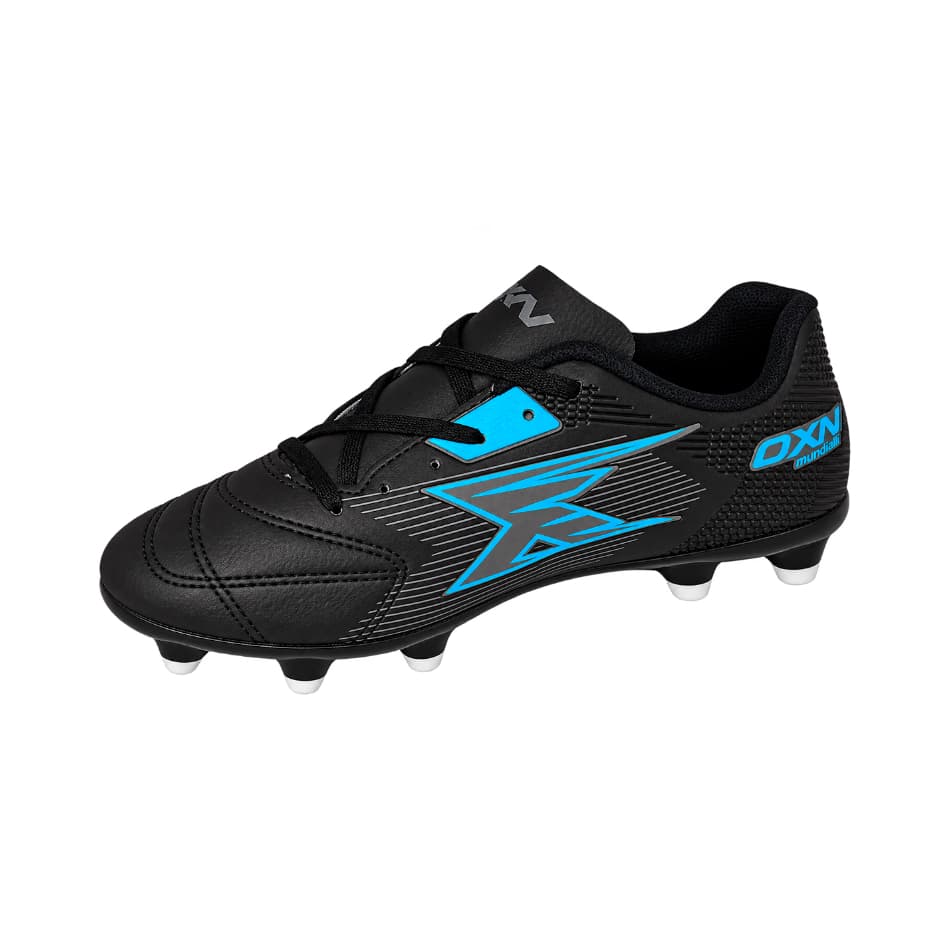 Chuteira OXN Campo Mundialli 4 Campo PVC Adulto Preto Grafite Ciano