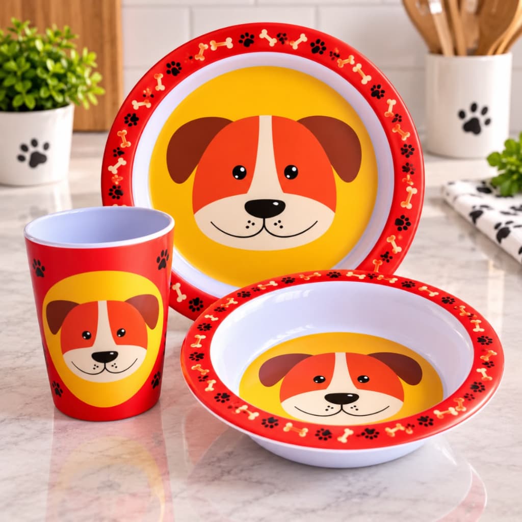 Kit Infantil Refeição Tigela Pratinho Bebê Infantil Copo Cachorro Melanina