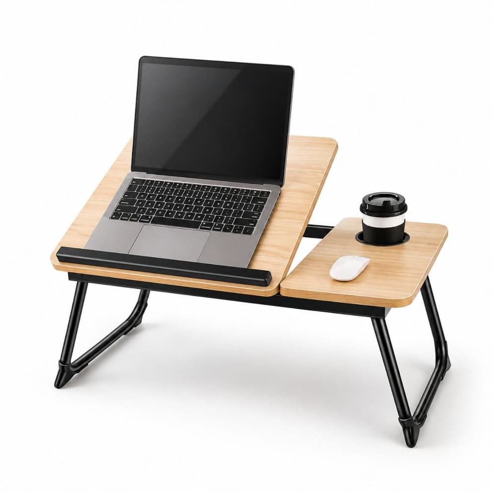 Mesa Suporte Dobrável Cupdesk Para Notebook Laptop Cama Sofá Home Office Articulada Em Mdf Porta Copos