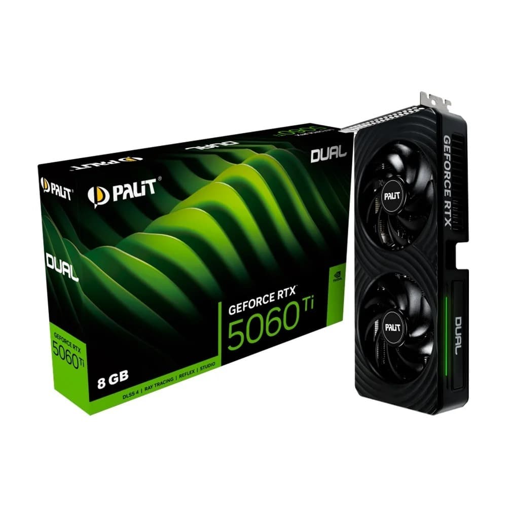 Placa de Vídeo Palit RTX 5060 Ti DUAL OC NVIDIA GeForce, 8GB GDDR7, 128bit, FP4 e DLSS 4, Ray Tracing - NE7506TT19P1-GB2