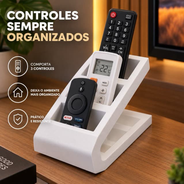 Porta Controle Remoto Organizador 3 Divisórias Mesa Rack Sala Tv Ar Condicionado Suporte Prático Decorativo Utilidade