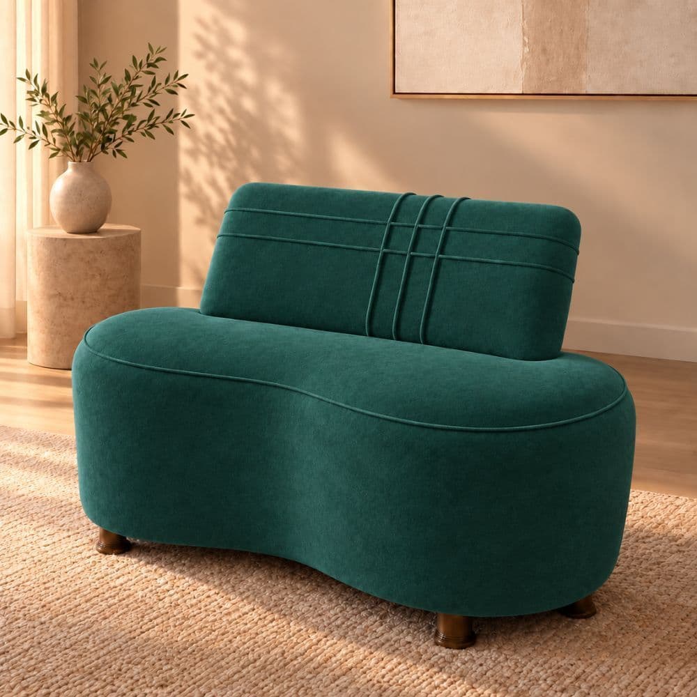 Sofá Jung Estofado Compacto para Sala com Puff e Design Moderno Luxory Suede Verde