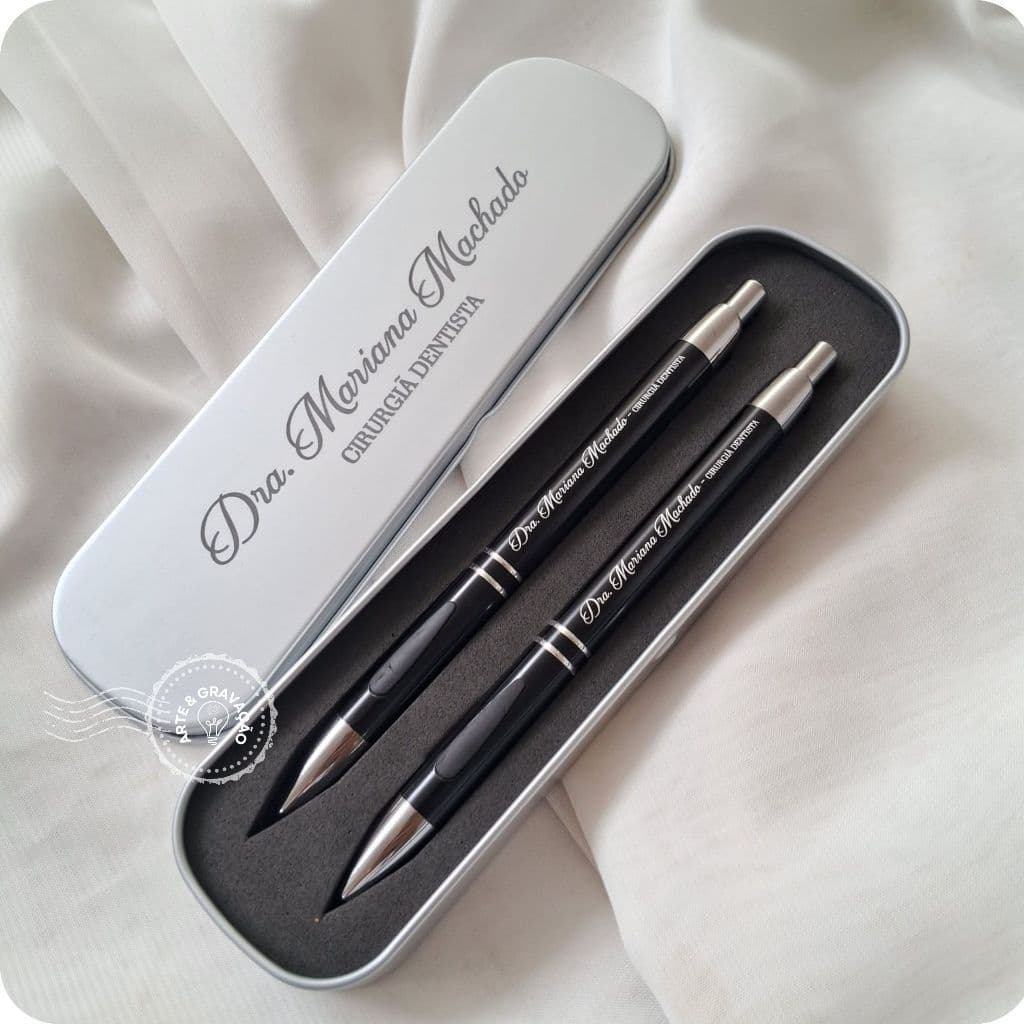 Conjunto Caneta e Lapiseira Metal + Estojo Personalizado