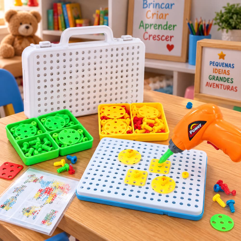 Kit Ferramentas Infantil 106 Peças com Parafusadeira Brinquedo Educativo de Montar