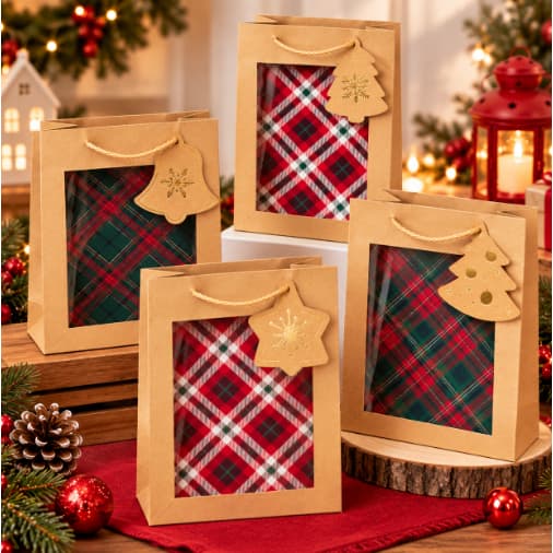 Kit 2/4 Sacolas de Presente Papel Natal Reforçada