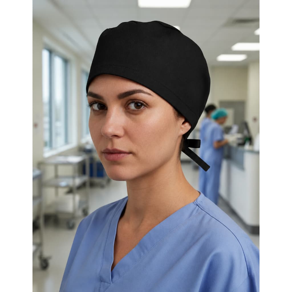 Touca Gorro Cirúrgico Bandana Preta Unissex Gabardine Premium