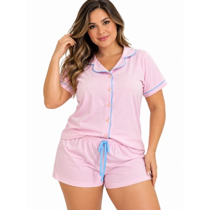 ​Pijama Feminino Americano Curto Botões Short Doll 100% algodão  Lindo Confortável Verão Alta Qualidade