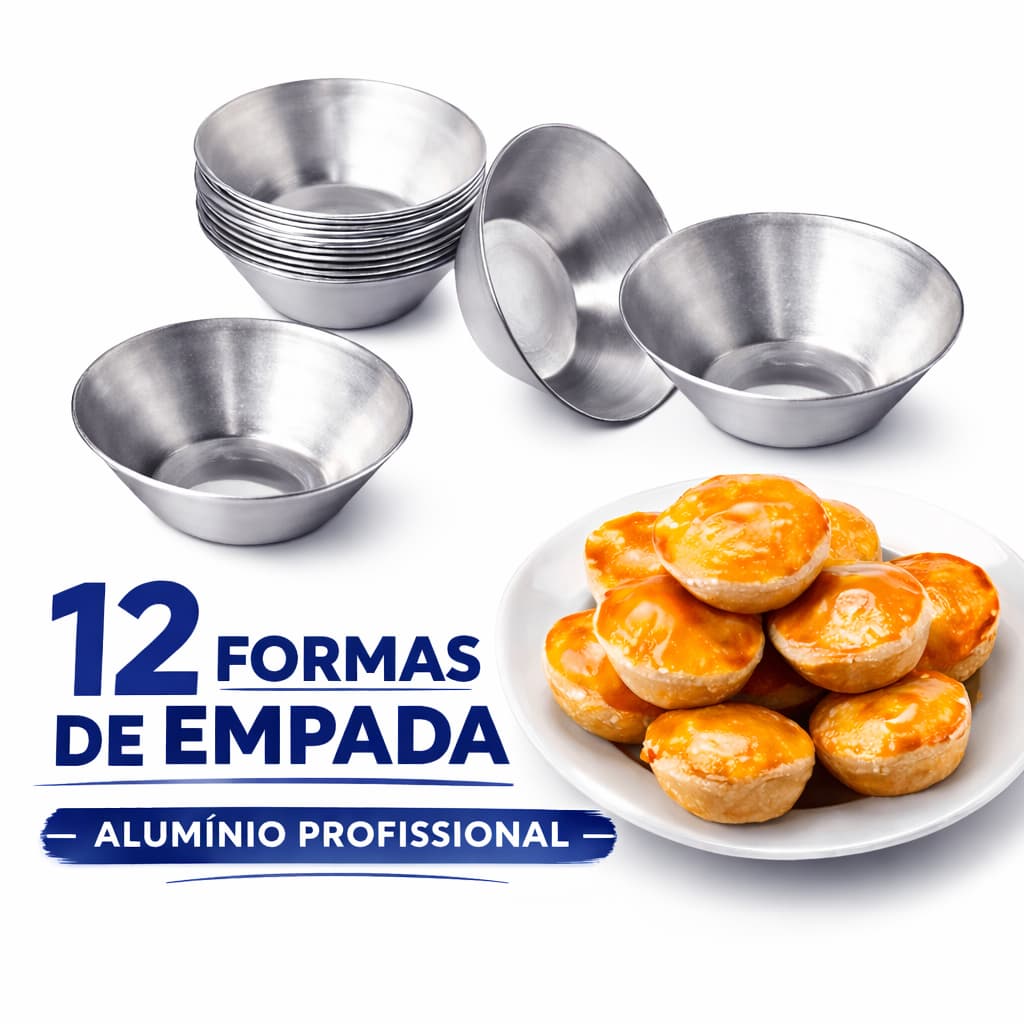 Conjunto com 12 Forminhas para Empada Alumínio Polido Premium