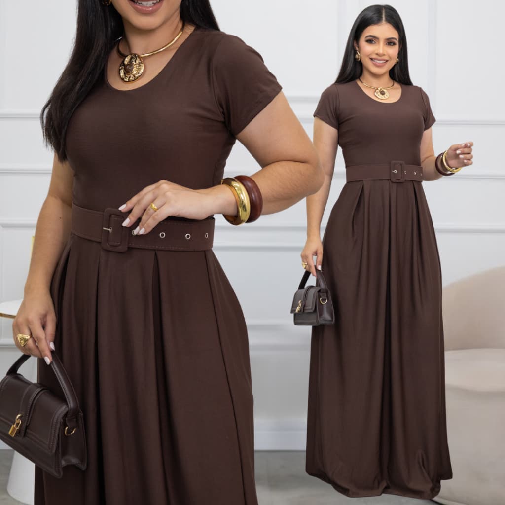 Vestido Longo Liso Suplex Acompanha Cinto Plus Size Moda Feminina