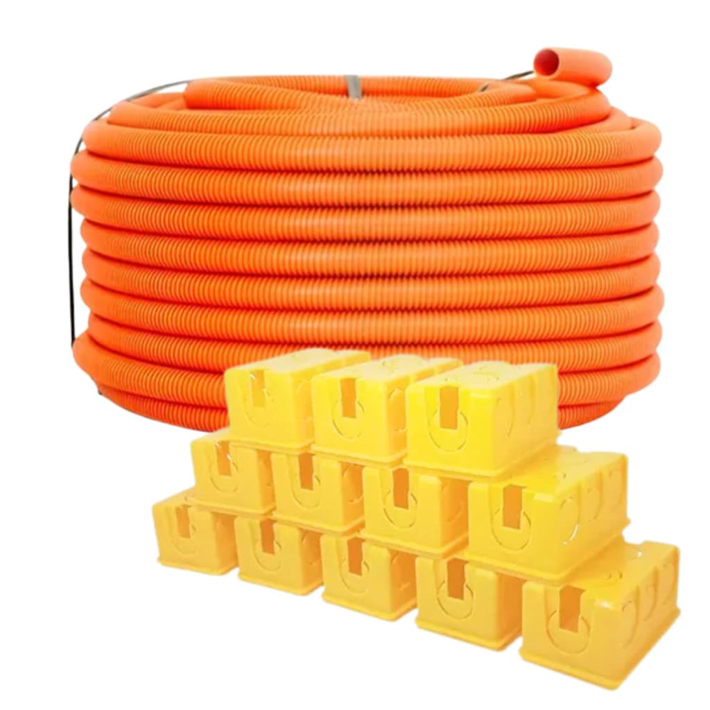 Kit Com 12 Caixinha De Luz 4x2 + 50m Conduíte 3/4 Corrugado Laranja Reforçado