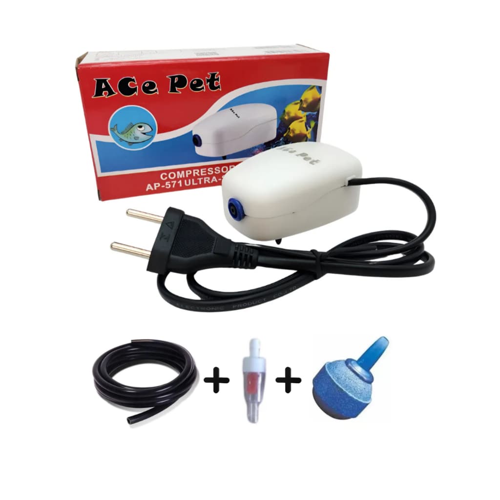 Kit Compressor De Ar Silenciosa Para Aquarios Ace Pet COMPLETO