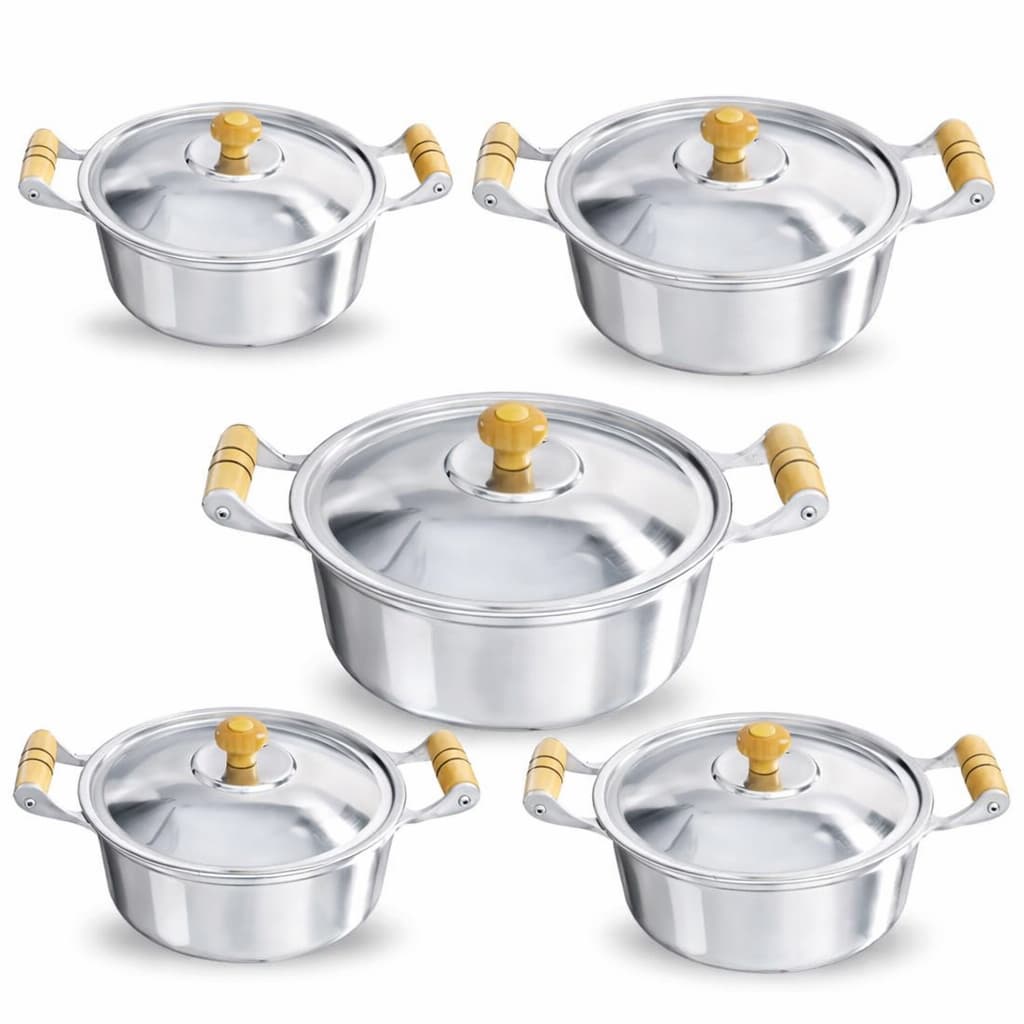 Jogo 5 Panelas De Aluminio Fundido Batido Grosso Polido Kit 5 Caçarolas