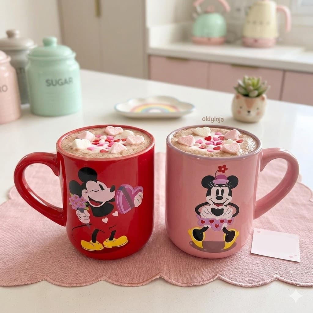 Caneca Mickey e Minnie Kit com 2 Canecas para Casal Namorados 400ml Licenciada